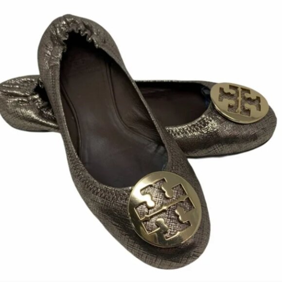 Tory Burch Flats Miller Ballet Metallic Thatch Reva SZ 10.5 - Picture 3 of 6